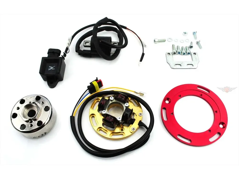 Prémiová kvalita | Zapalování 60 W, setrvačník 71 mm, 310 g, kužel 17x12 mm, základová deska 94 mm, adaptér 120 mm, pro Yamaha, DT 50 MX