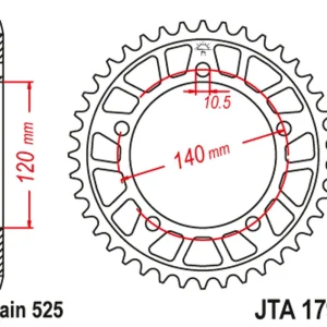 Hliníková řetězová rozeta JT JTA 1792-43BLK 43 zubů, 525 černá - Speciální cena