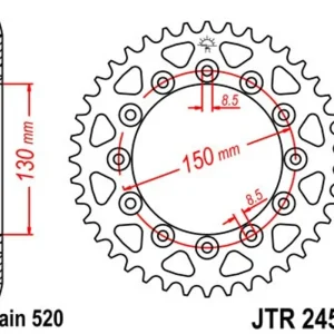 Řetězová rozeta JT JTR 245/2-42 42 zubů, 520 | Bezpečný nákup